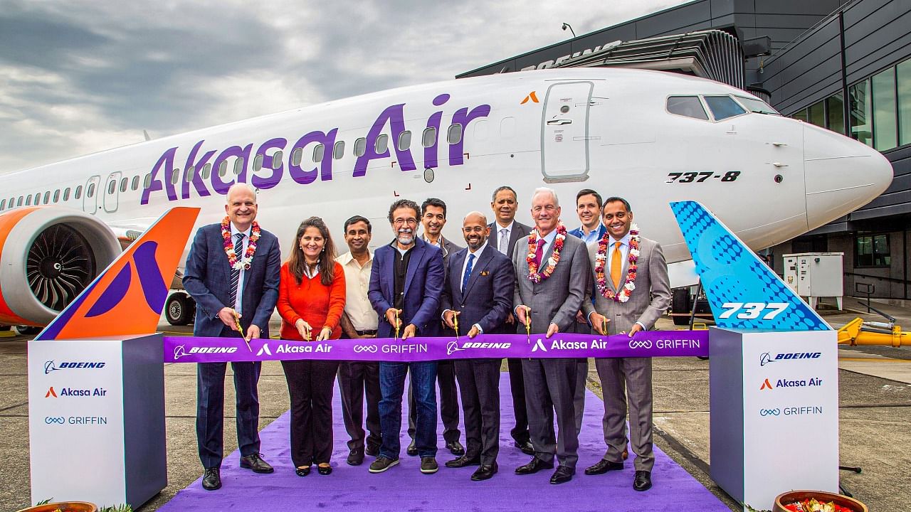 Akasa Air receives delivery of its first aircraft in Seattle, USA. Credit: AFP Photo