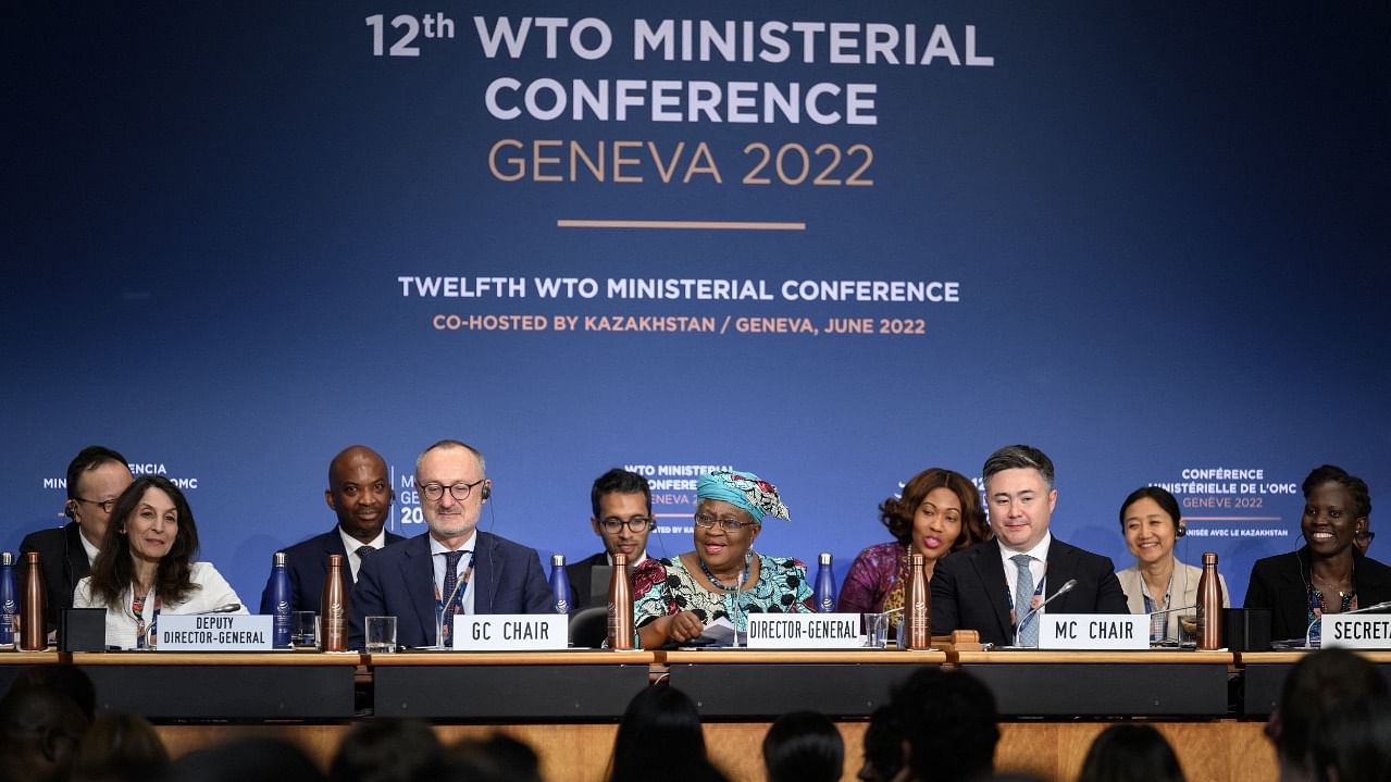 World Trade Organization Director-General Ngozi Okonjo-Iweala delivers her speech during the closing session of a World Trade Organization Ministerial Conference at the WTO headquarters in Geneva on early June 17, 2022. Credit: AFP Photo