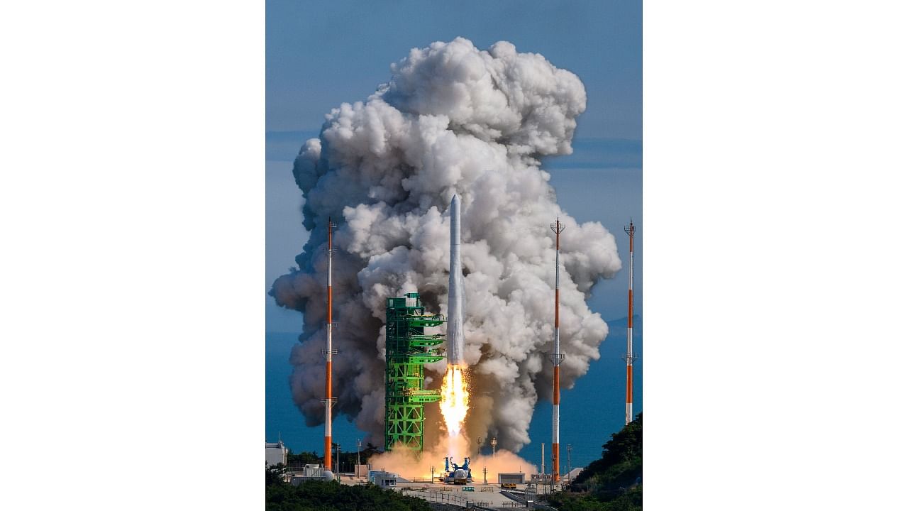 The Nuri rocket, the first domestically produced space rocket, lifts off from a launch pad at the Naro Space Center in Goheung, South Korea, Tuesday, June 21, 2022. Credit: A Photo