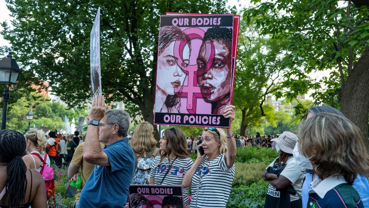  People protest against the the Supreme Court's decision in the Dobbs v Jackson Women's Health case in NYC. Credit: AFP Photo