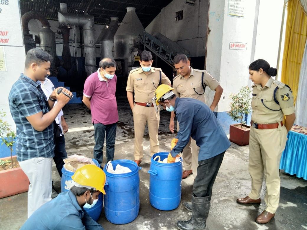  Narcotics being destroyed in the presence of DK SP Rishikesh Sonawane at Mulki. Credit: Special Arrangement