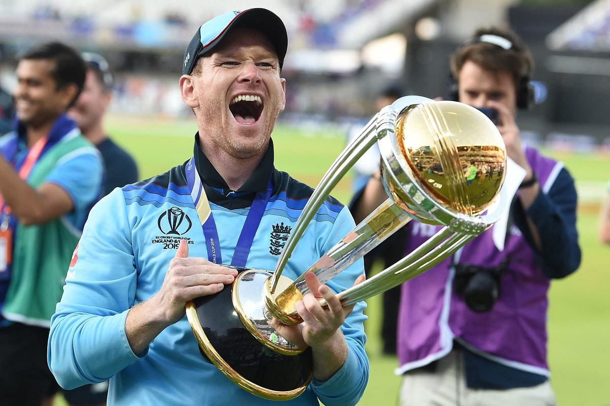 Eoin Morgan's greatest moment was when he led England to maiden World Cup triumph in 2019 at Lord's. Credit: AFP Photo