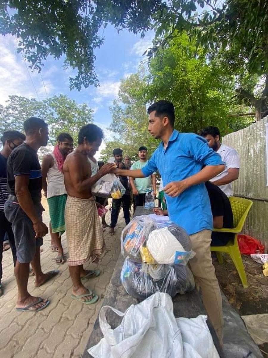 Distribution of relief supplies in Barpeta district of Assam, funds for which were sent by a not-profit in Bengaluru