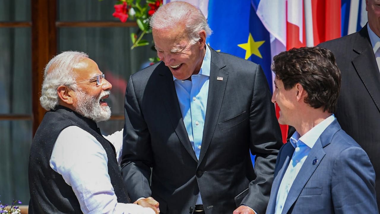 Prime Minister Narendra Modi with USA President Joe Biden and Prime Minister of Canada Justin Trudeau, at G-7 Summit, in Germany. Credit: PTI Photo