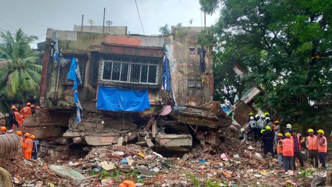 Rescue operation underway after the four-storey building collapsed at Naik Nagar in Kurla East, Mumbai, Tuesday, June 28, 2022. Credit: PTI Photo