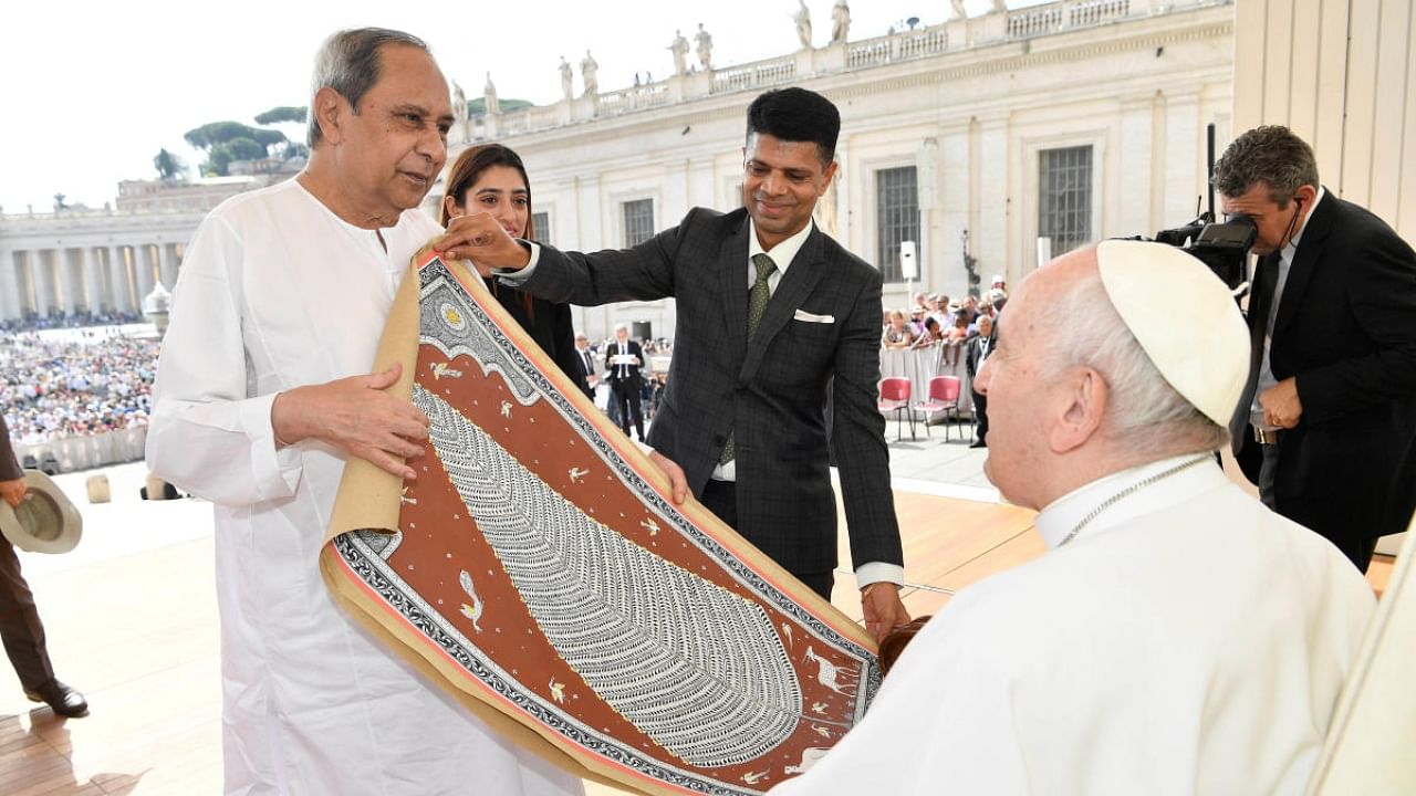 Pope Francis meets Chief Minister of Odisha, Naveen Patnaik at the end of the weekly general audience in St Peter's Square at the Vatican June 22, 2022. Credit: Reuters Photo