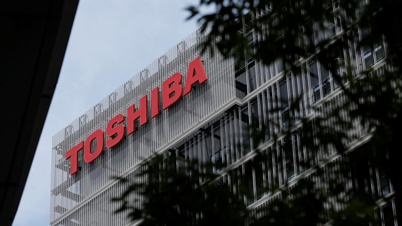The logo of Toshiba Corp. is displayed atop of the company's facility building in Kawasaki, Japan. Credit: Reuters Photo