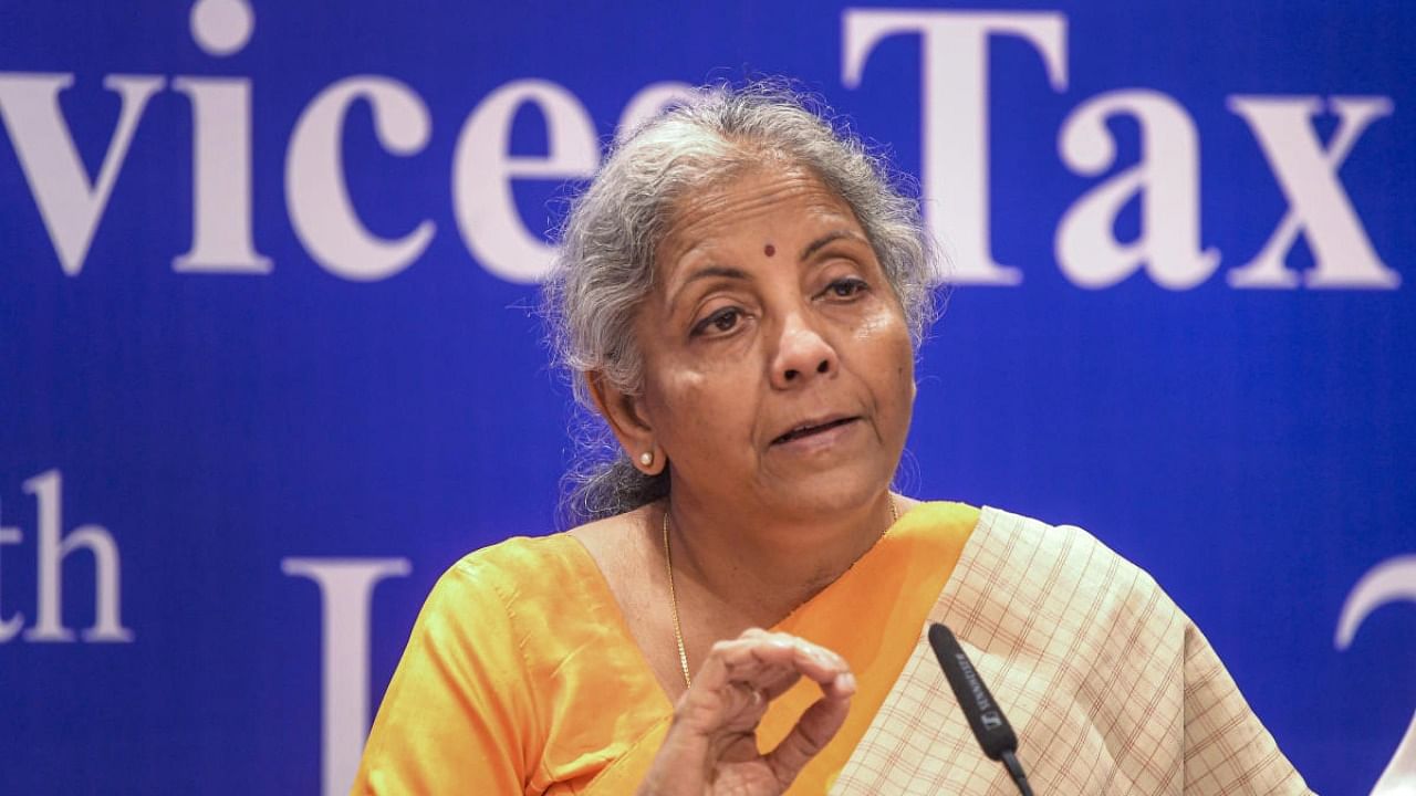 Union Finance Minister Nirmala Sitharaman addresses a press conference briefing media about the deliberations of the 47th Goods and Services Tax (GST) Council Meeting, in Chandigarh. Credit: PTI Photo