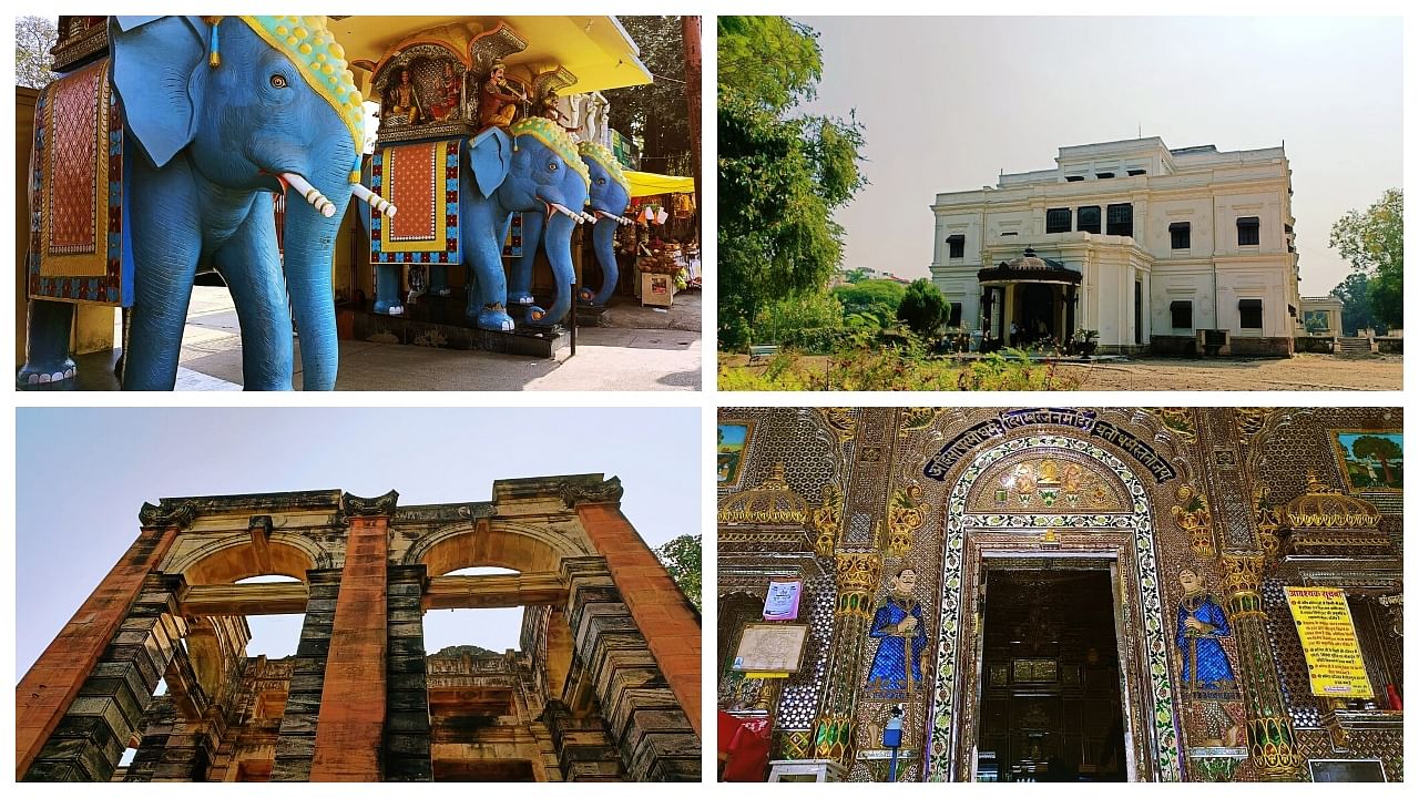 (Clockwise from top left) Annapurna Mandir, Lal Bagh Palace, Kanch Mandir, and Footi Kothi. Credit: Veidehi Gite