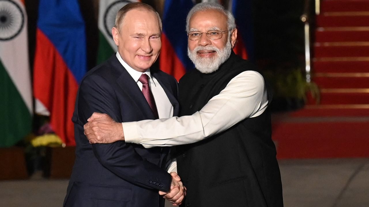 Prime Minister Narendra Modi and Russian President Vladimir Putin. Credit: AFP File Photo