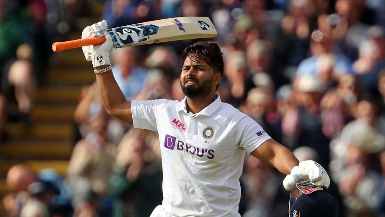 India's Rishabh Pant celebrates after reaching his century on Day 1 of the fifth Test against England at Edgbaston on Friday. Credit: AFP Photo