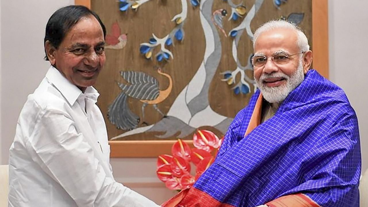TRS chief and Telangana chief minister K Chandrasekhar Rao with Prime Minister Narendra Modi. Credit: PTI Photo