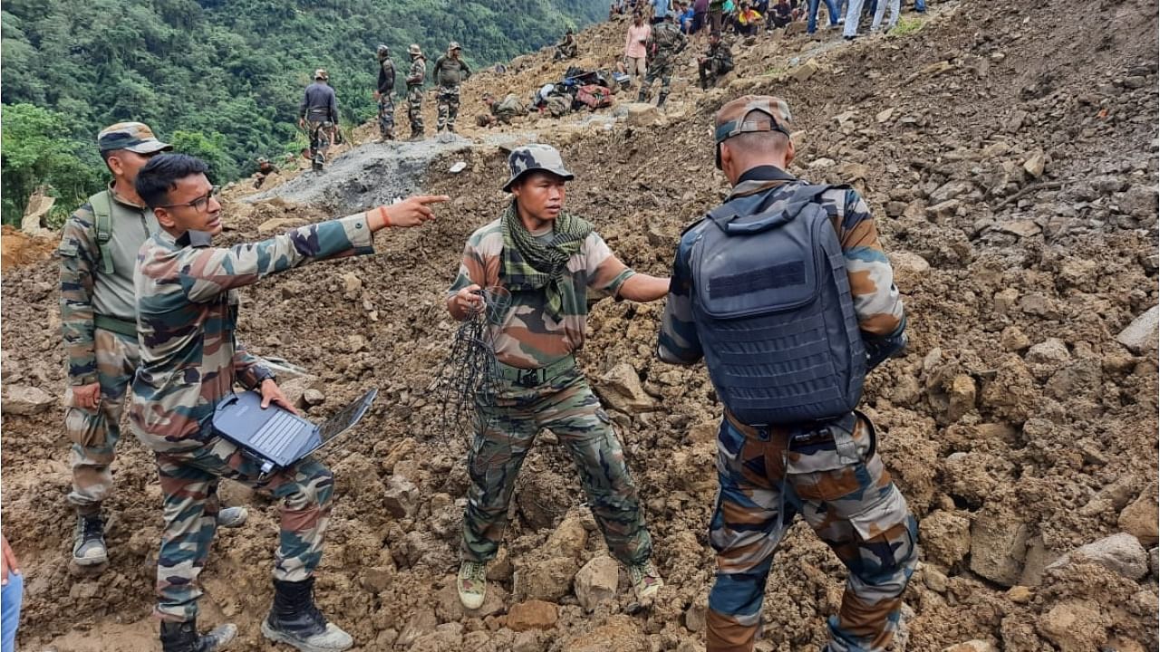 Search for 12 missing territorial army personnel and 26 civilians still continue. Credit: Special Arrangement