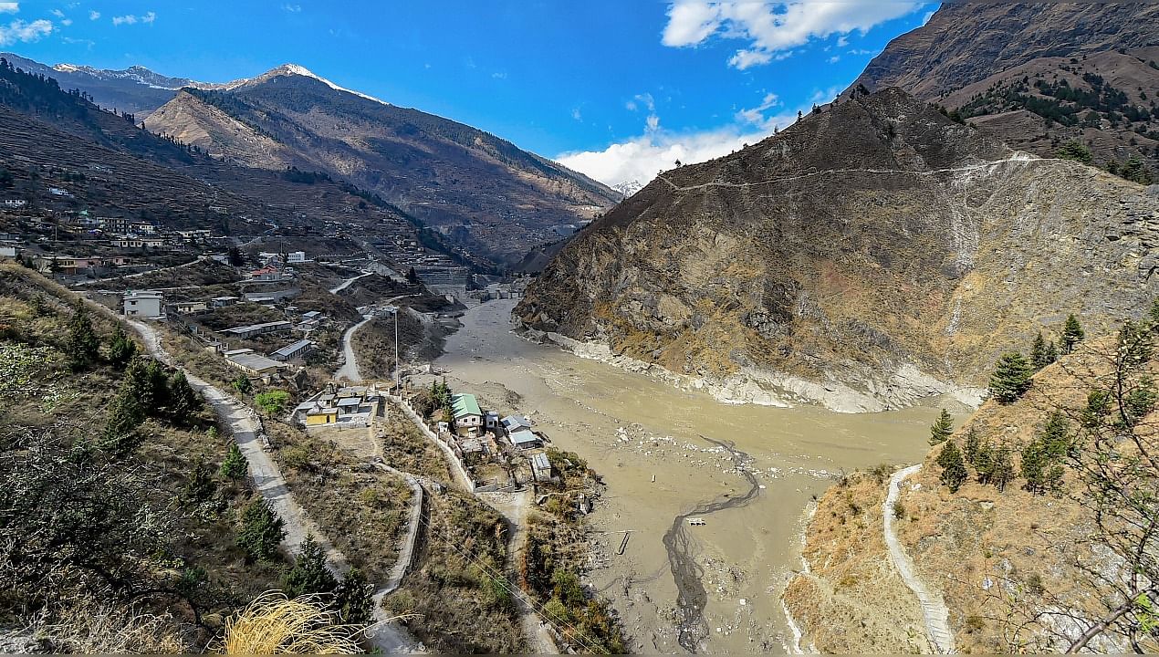 A view of Raini village, following the glacier burst in Joshimath causing a massive flood in the Dhauli Ganga river. Credit: PTI Photo