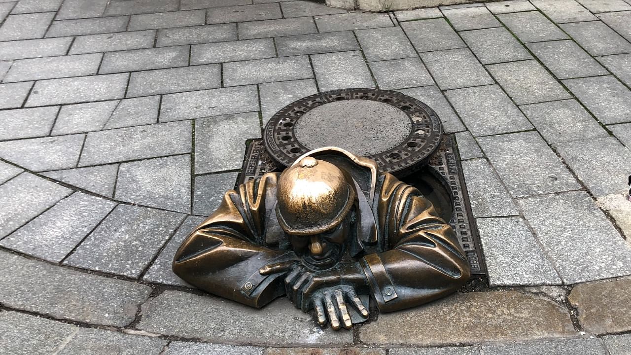 Plumber Cumil is one of the iconic sculptures of Bratislava. Credit: Lakshmi Sharath