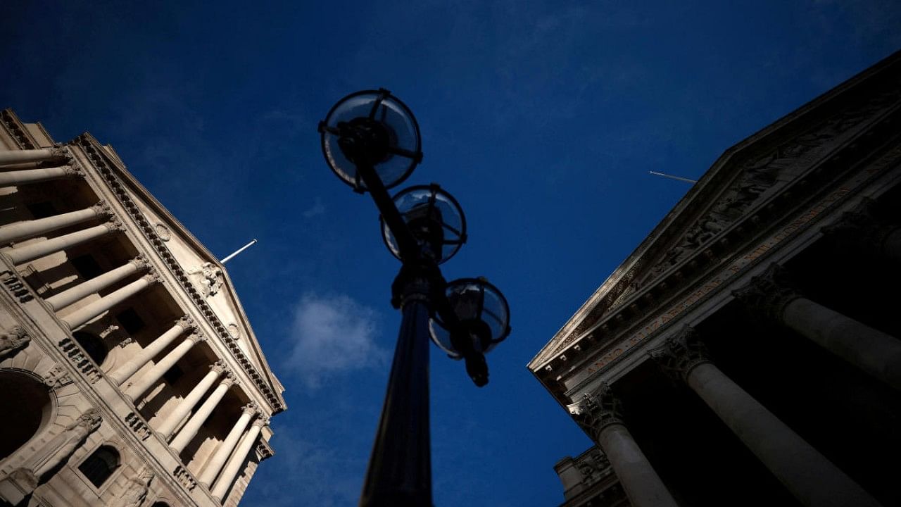 A general view shows the Bank of England and the Royal Exchange Building in London. Credit: Reuters File Photo
