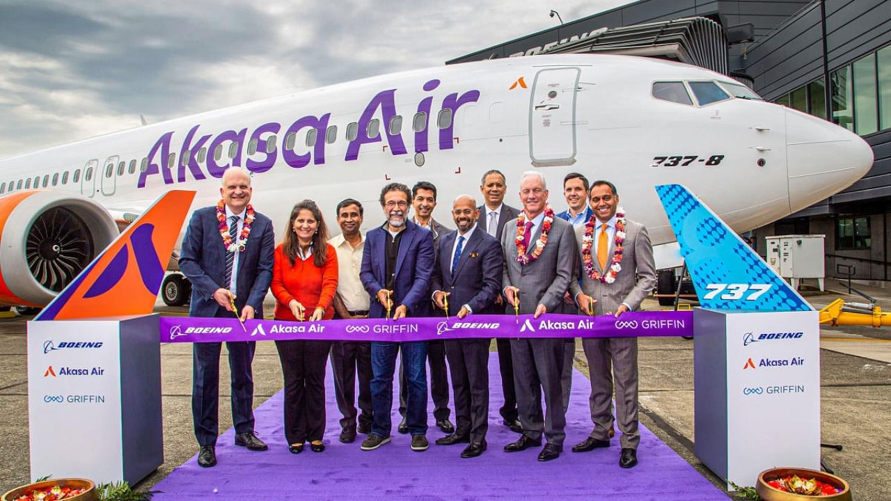 Akasa Air receives delivery of its first aircraft in Seattle. Credit: PTI file photo