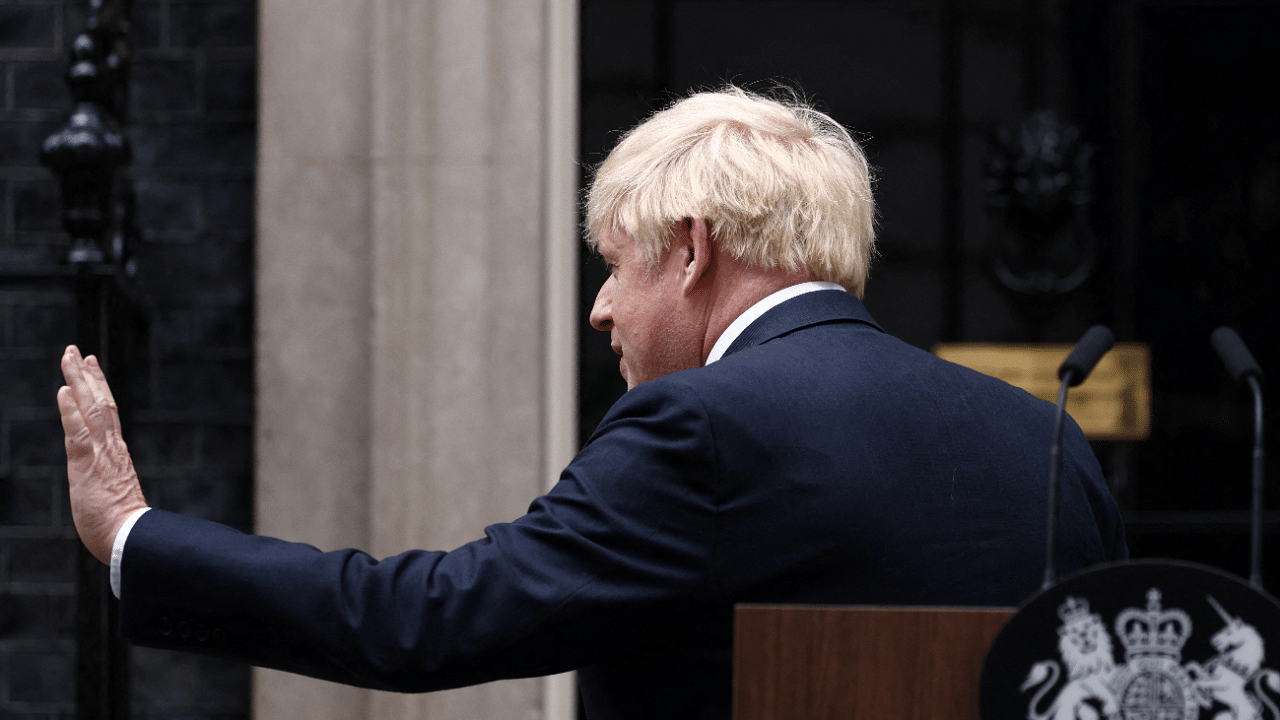 British Prime Minister Boris Johnson gestures after making a statement at Downing Street in London. Credit: Reuters Photo