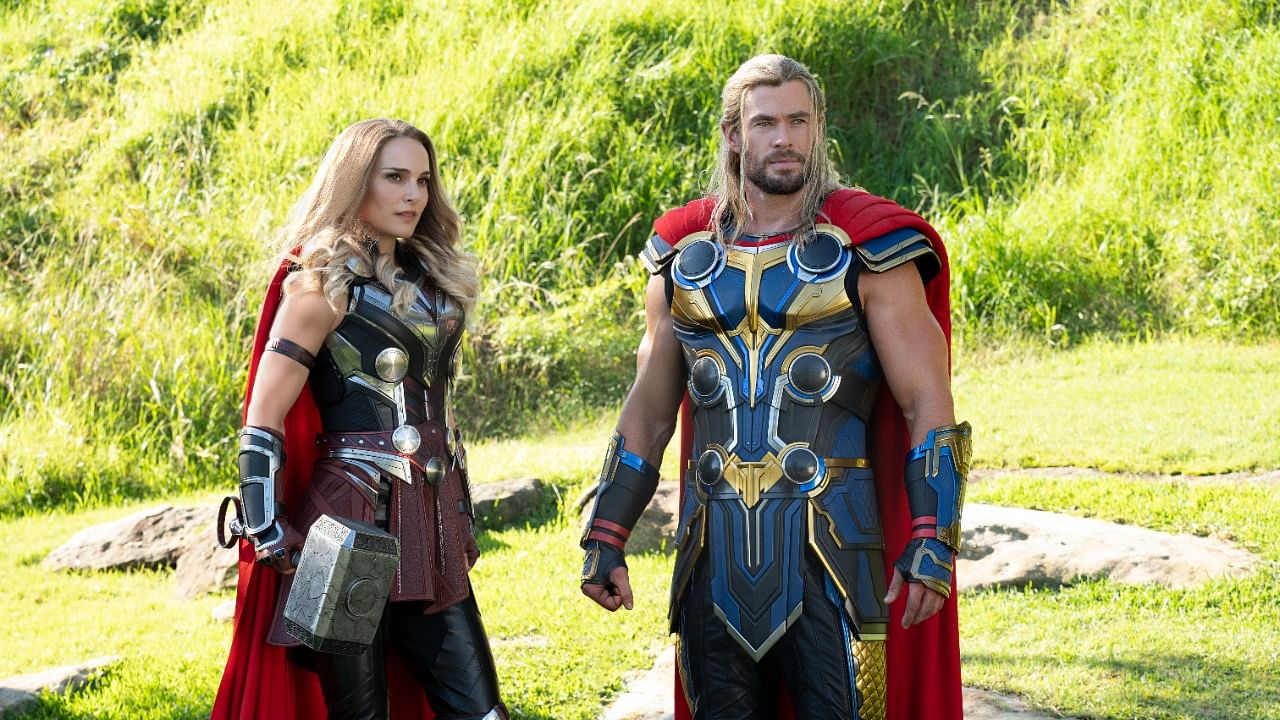 Jane Foster (left) as Mighty Thor, and Thor Odinson in 'Thor: Love and Thunder'. Credit: Marvel Studios