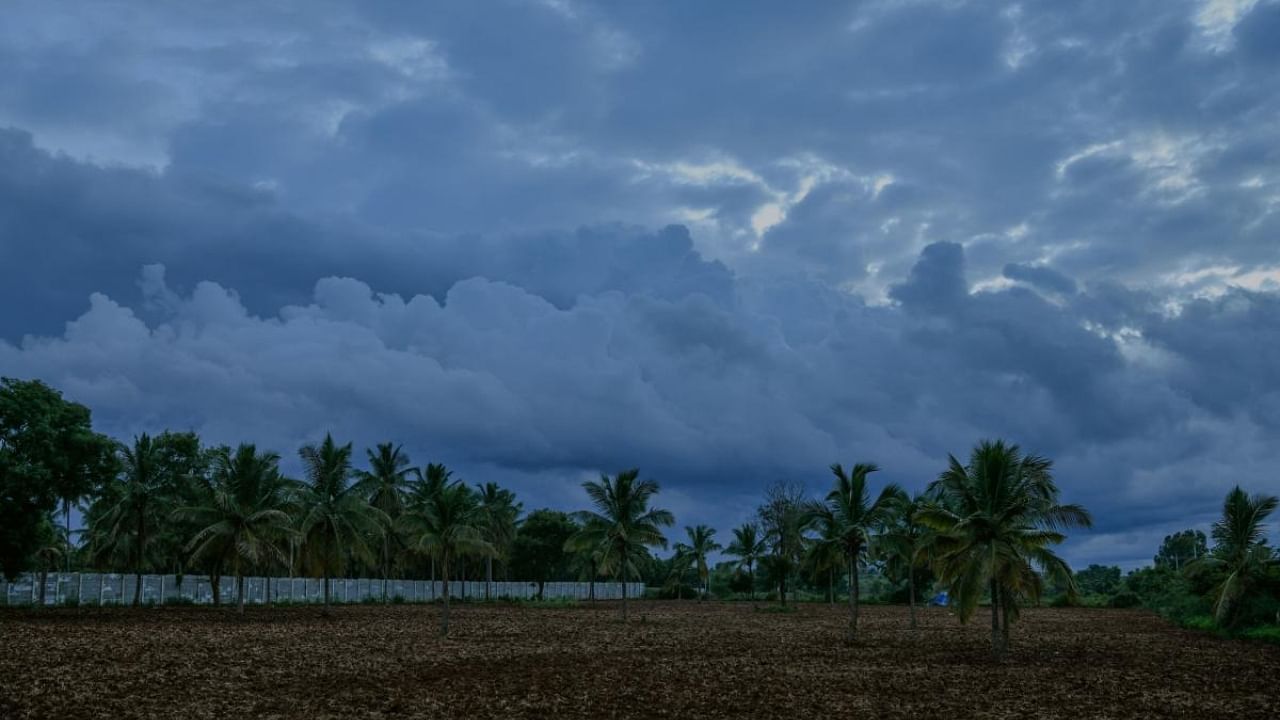 Rain clouds loom over a field on the outskirts of Bangalore. Credit: AFP Photo