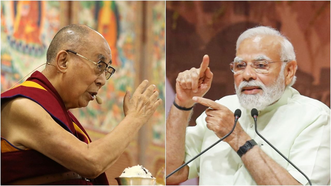 Tibetan spiritual leader Dalai Lama, PM Narendra Modi. Credit: Reuters, PTI Photos