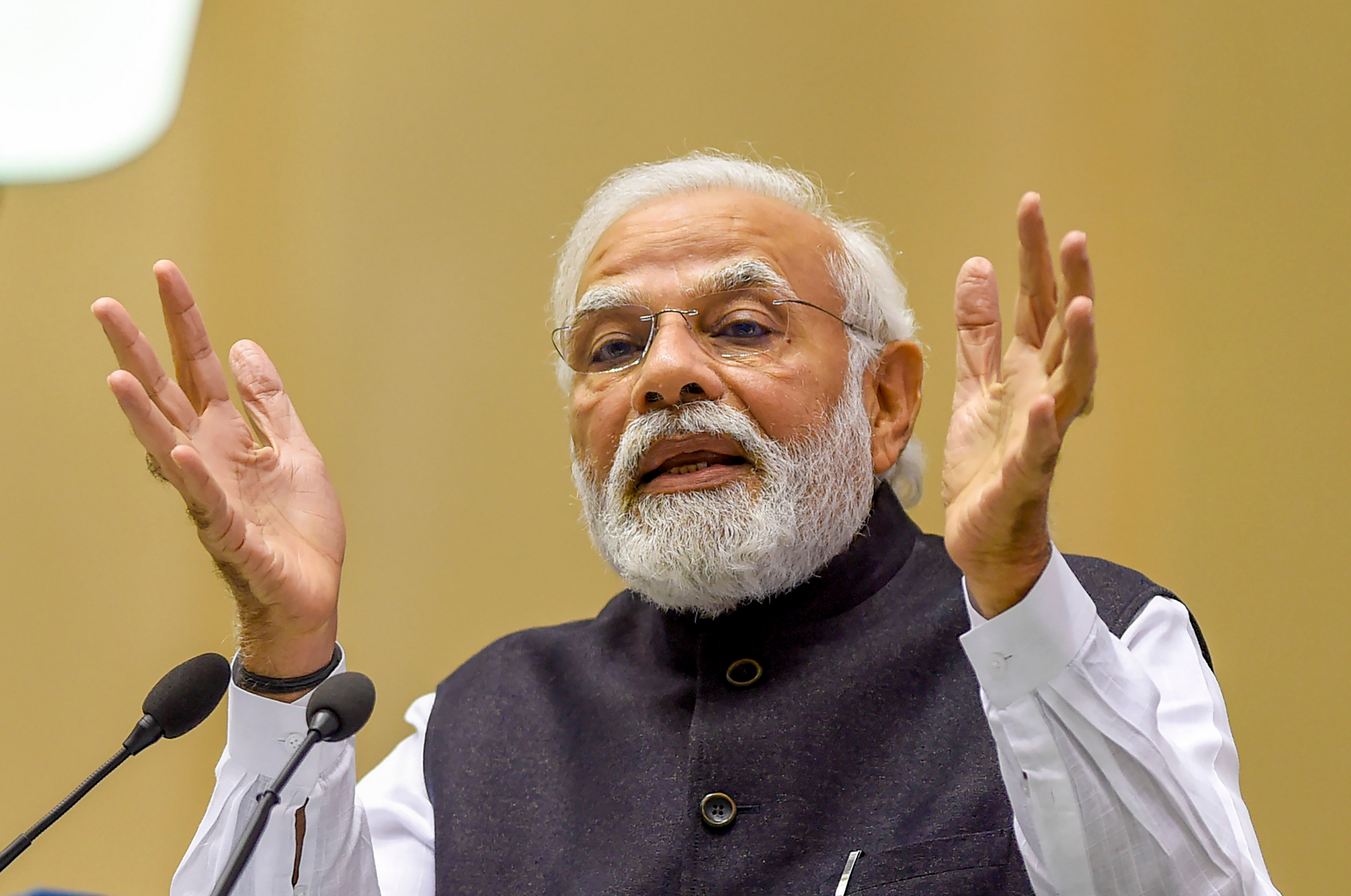 Prime Minister Narendra Modi addresses the first 'Arun Jaitley Memorial Lecture' in New Delhi. Credit: PTI Photo