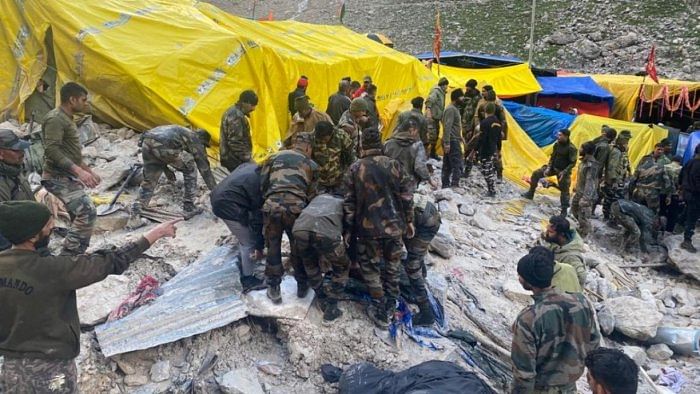 At least 15,000 pilgrims have been shifted to the lower base camp after Friday’s incident, while more than 40 people are still missing, officials said. Credit: IANS Photo