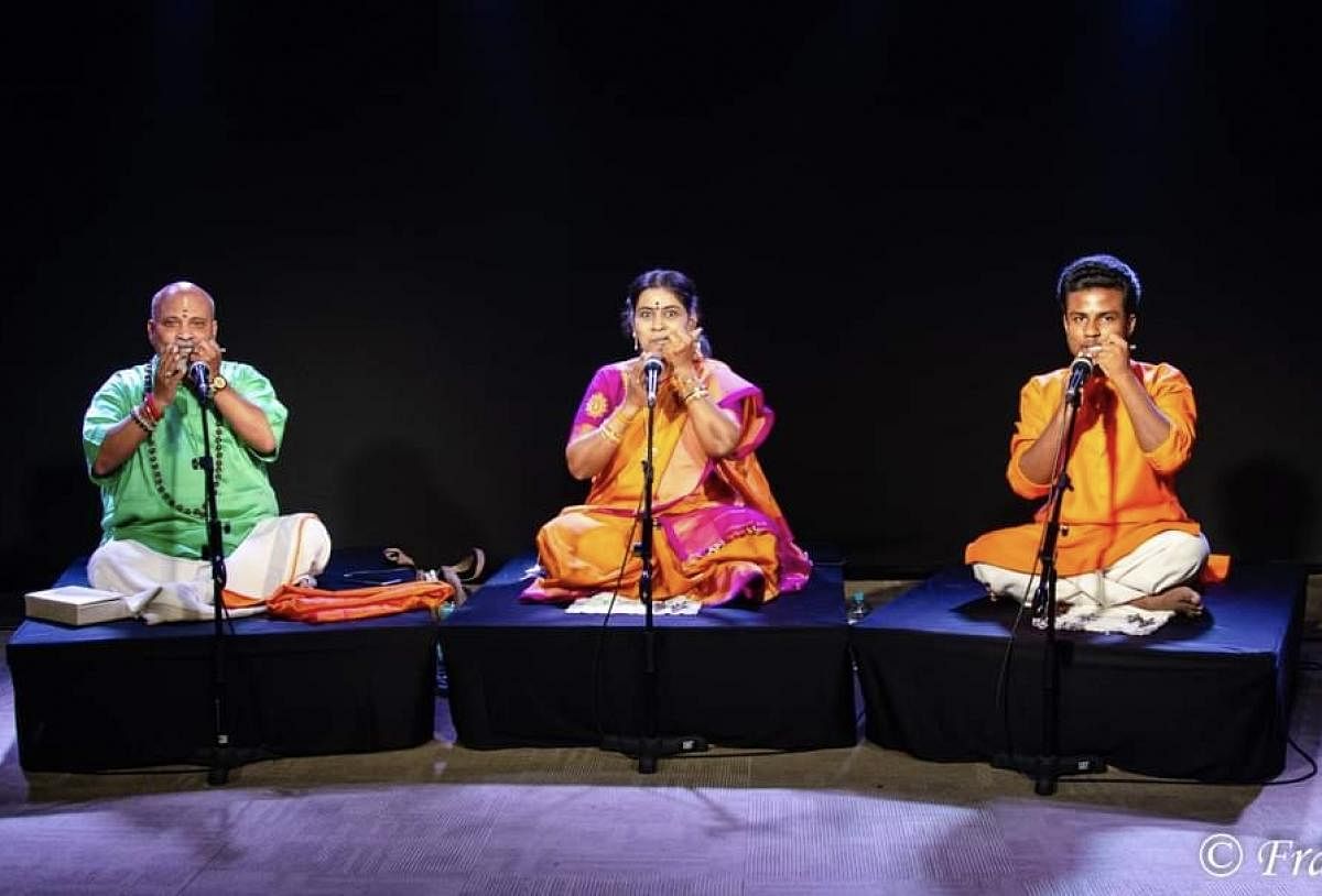 Rajashekar, his sister Bhagyalakshmi and her son Likith performing together