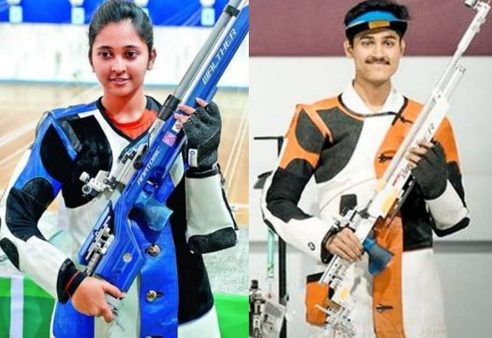 Mehuli Ghosh (left) and Shahu Tushar Mane (right) were among the Indians to qualify for the bronze medal matches at the ISSF World Cup. Credit: Twitter/@IANS