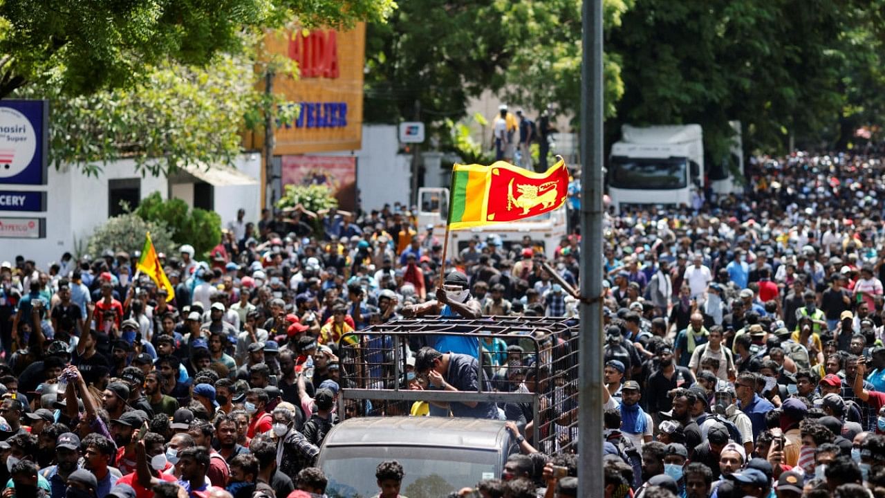 Protest outside the office of Sri Lanka's PM Ranil Wickremesinghe, in Colombo. Credit: Reuters Photo