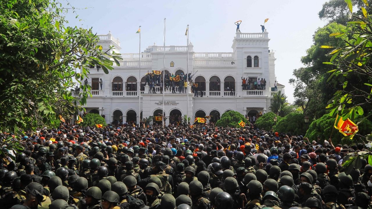 Demonstrators take part in an anti-government protest outside the office of Sri Lanka's prime minister in Colombo. Credit: AFP Photo