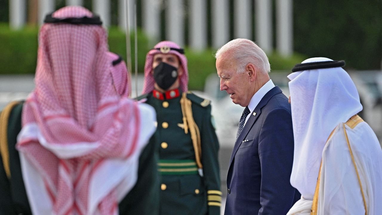 US President Joe Biden arrives at the King Abdulaziz International Airport in the Saudi coastal city of Jeddah. Credit: AFP Photo