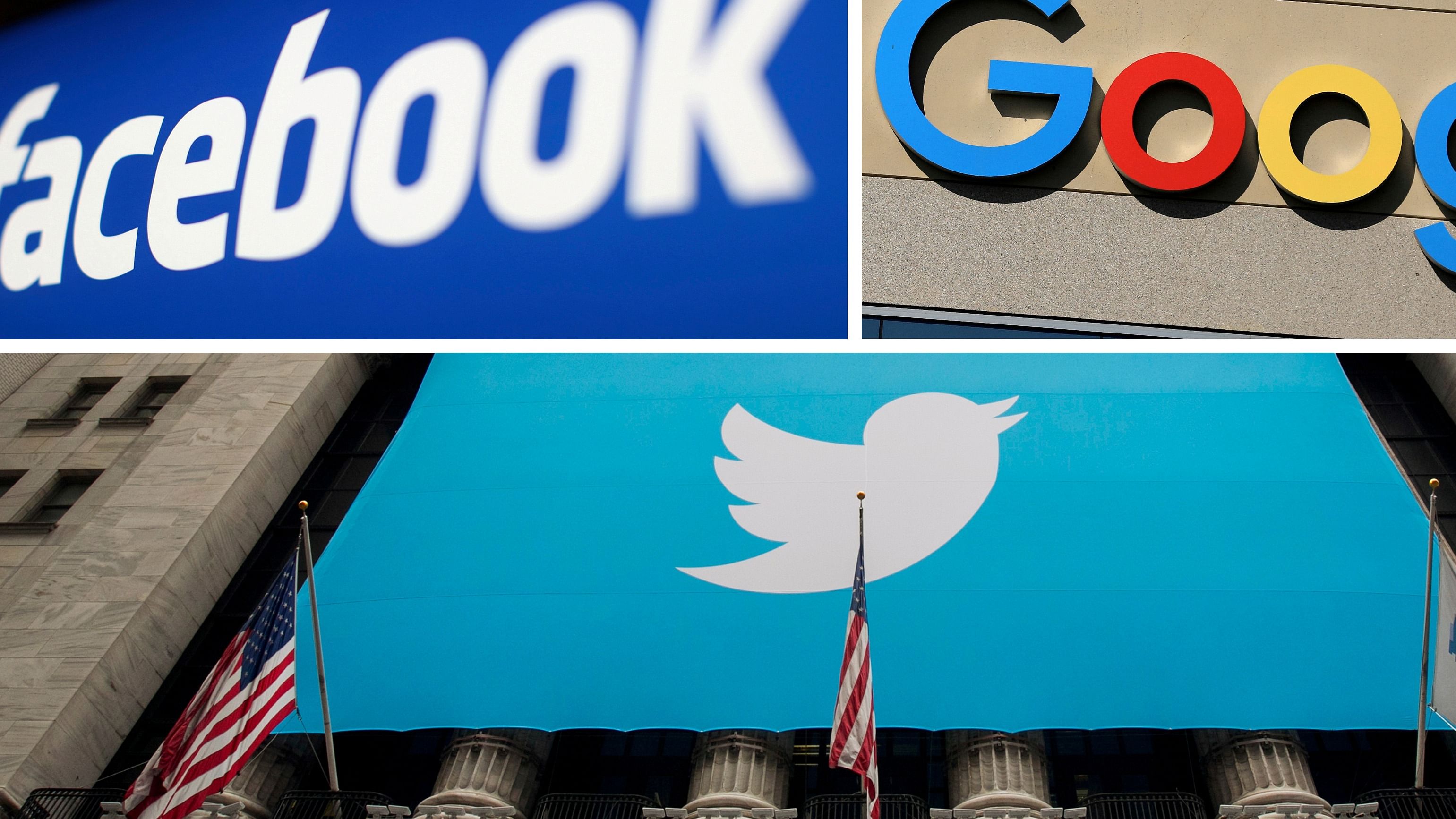 Facebook, Google and Twitter logos are seen in this combination photo. Credit: Reuters File Photo