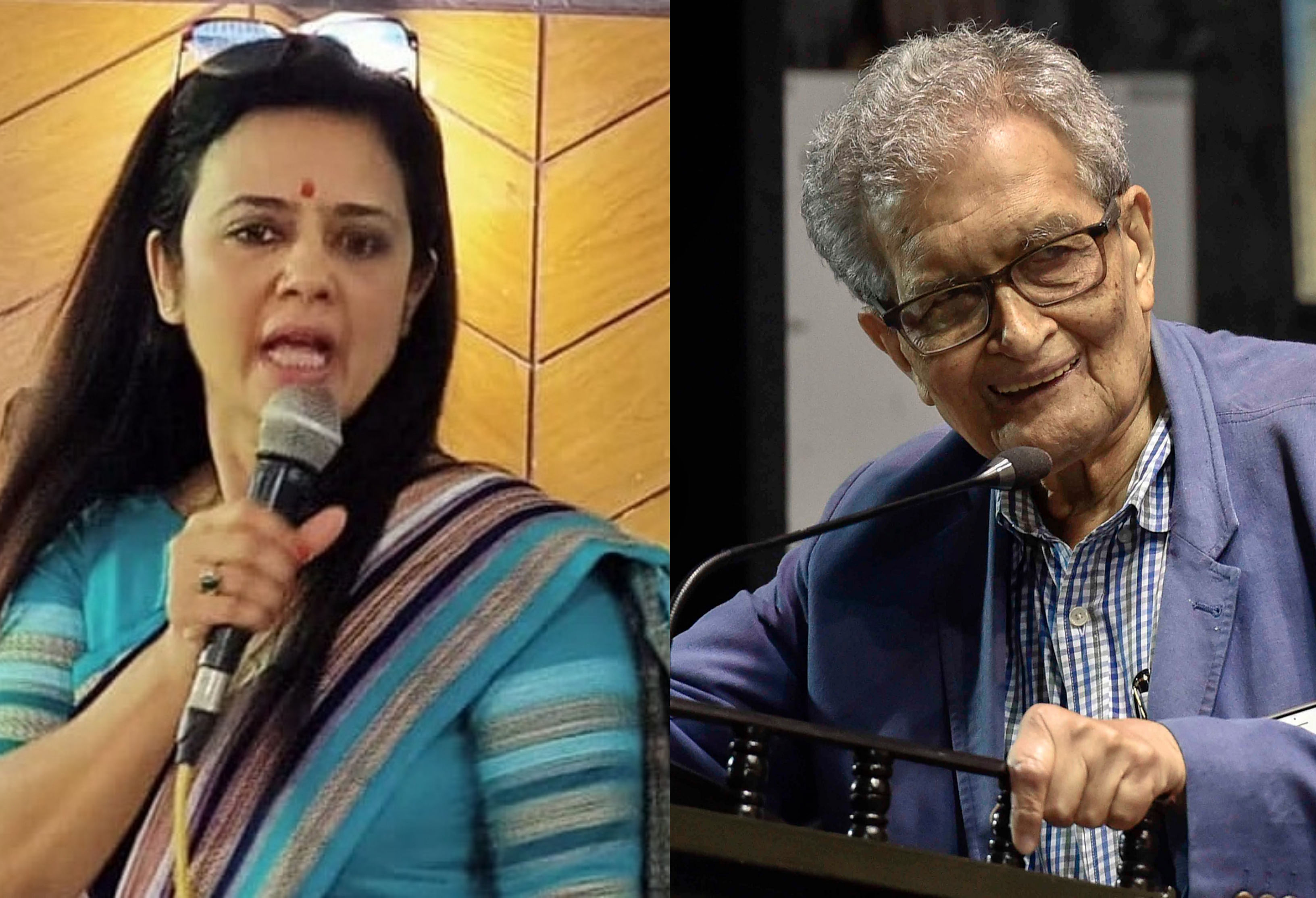 Mahua Moitra and Amartya Sen. Credit: IANS/ PTI Photos