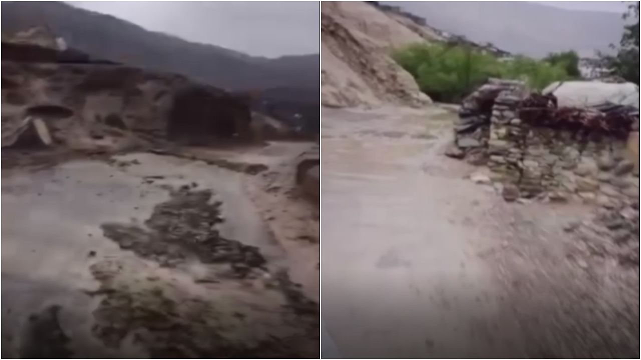 The cloudburst occurred on Monday evening in Chango and Shalkhar villages around 7 pm on Monday damaging a small bridge, a crematorium and several orchards. Credit: Screengrab of ANI Video