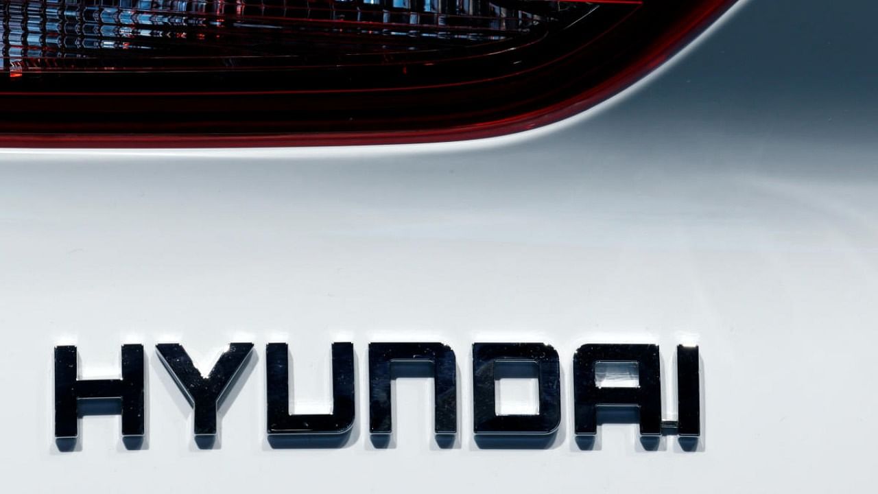 The Hyundai logo is seen during the first press day of the Paris auto show, in Paris, France, Oct. 2, 2018. Credit: Reuters Photo