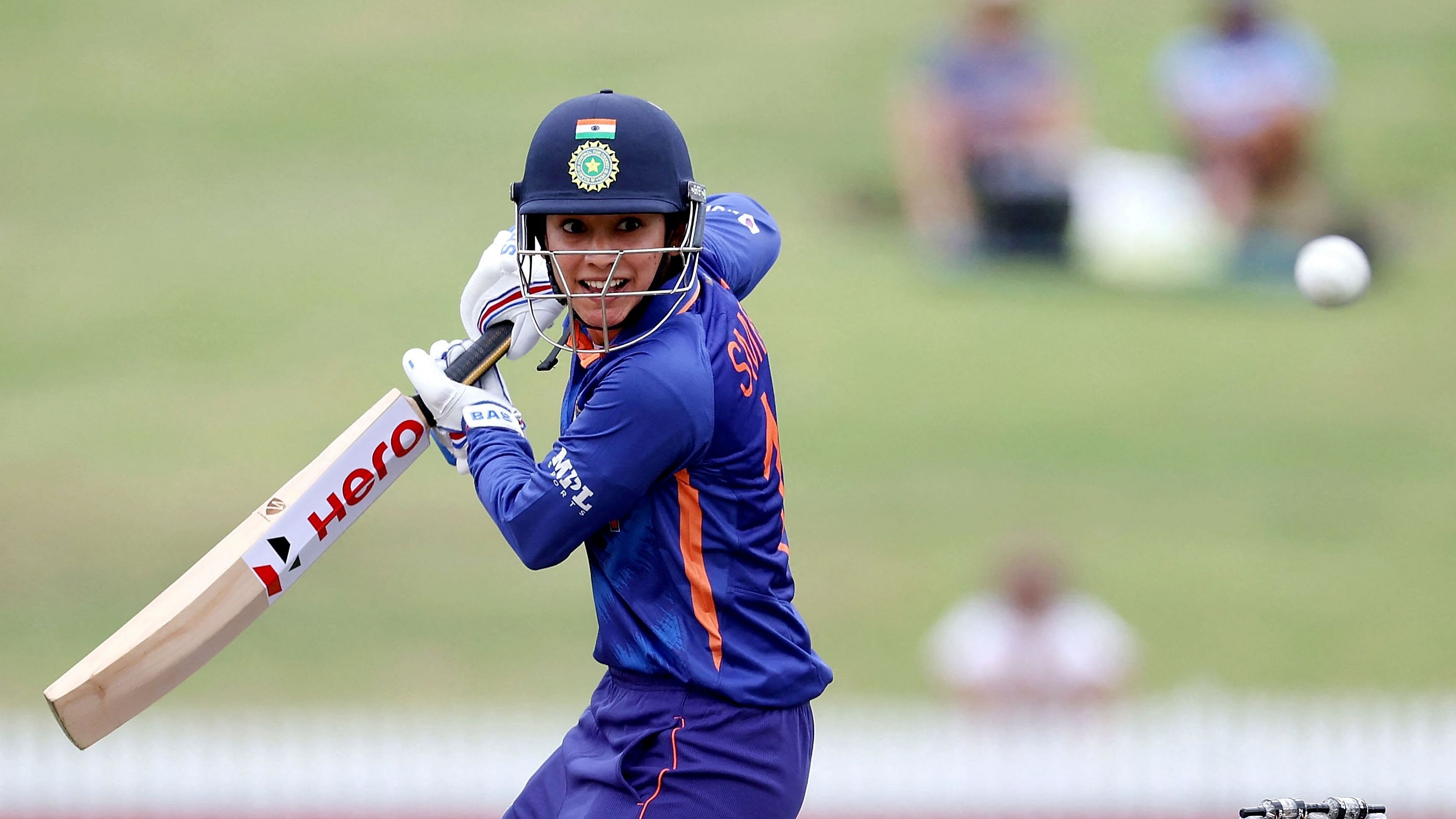 India’s Smriti Mandhana plays a shot during the 2022 Women's Cricket World Cup match. Credit: AFP File Photo