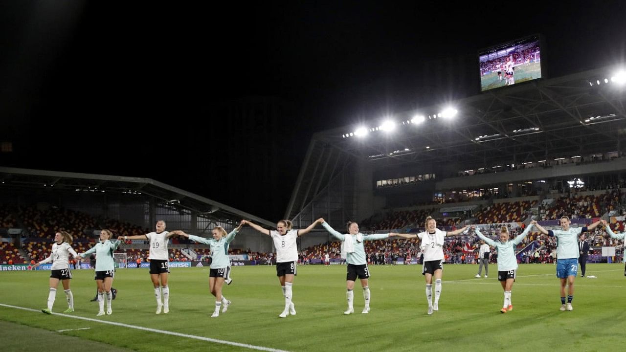 Germany players celebrate after the match. Credit: Reuters Photo