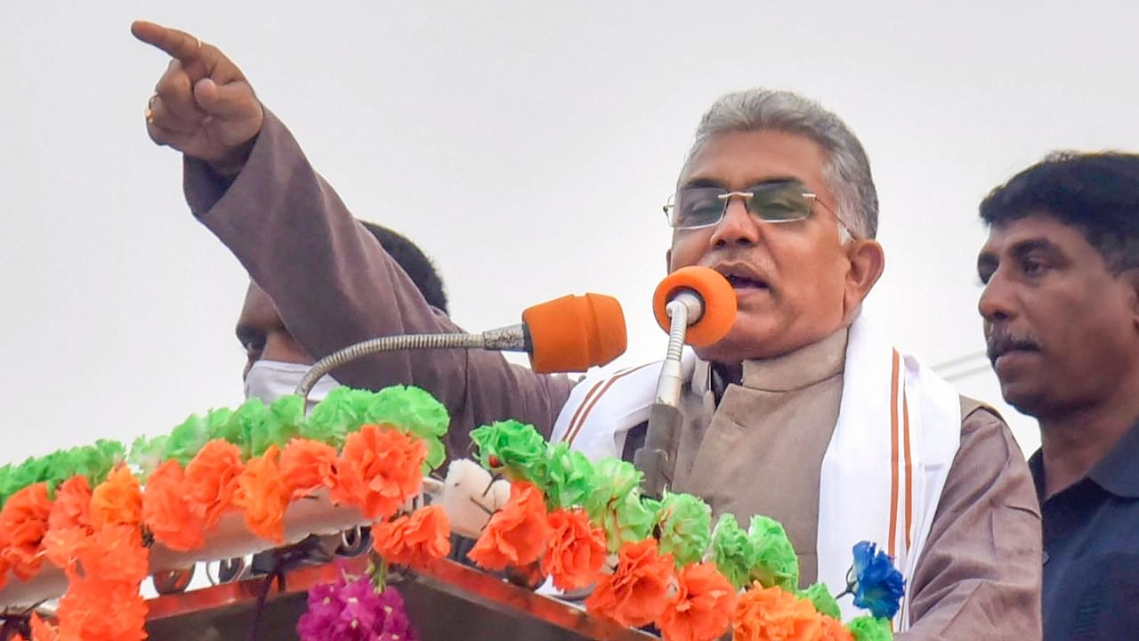 BJP leader Dilip Ghosh alleged that TMC leaders have accumulated huge amounts of money over the years. Credit: PTI Photo