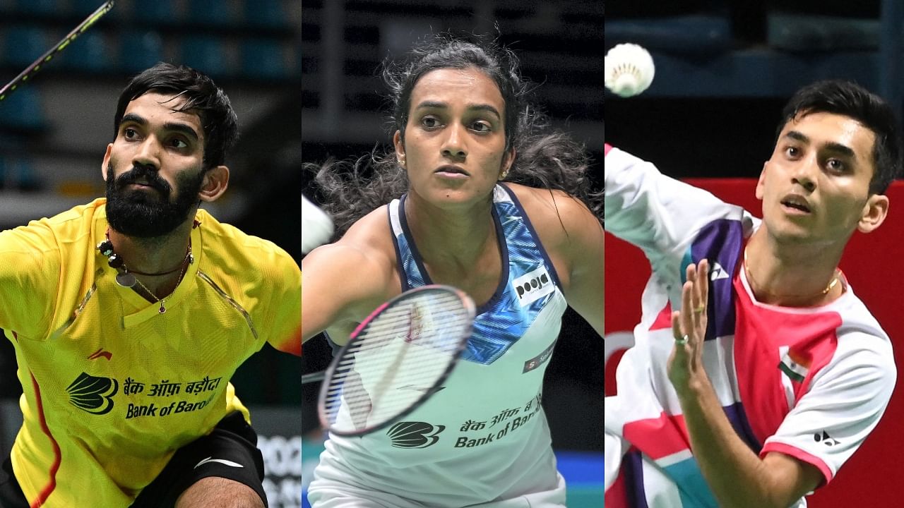 Srikanth Kidambi, PV Sindhu, Lakshya Sen. Credit: ,AFP, AP, AFP photo 