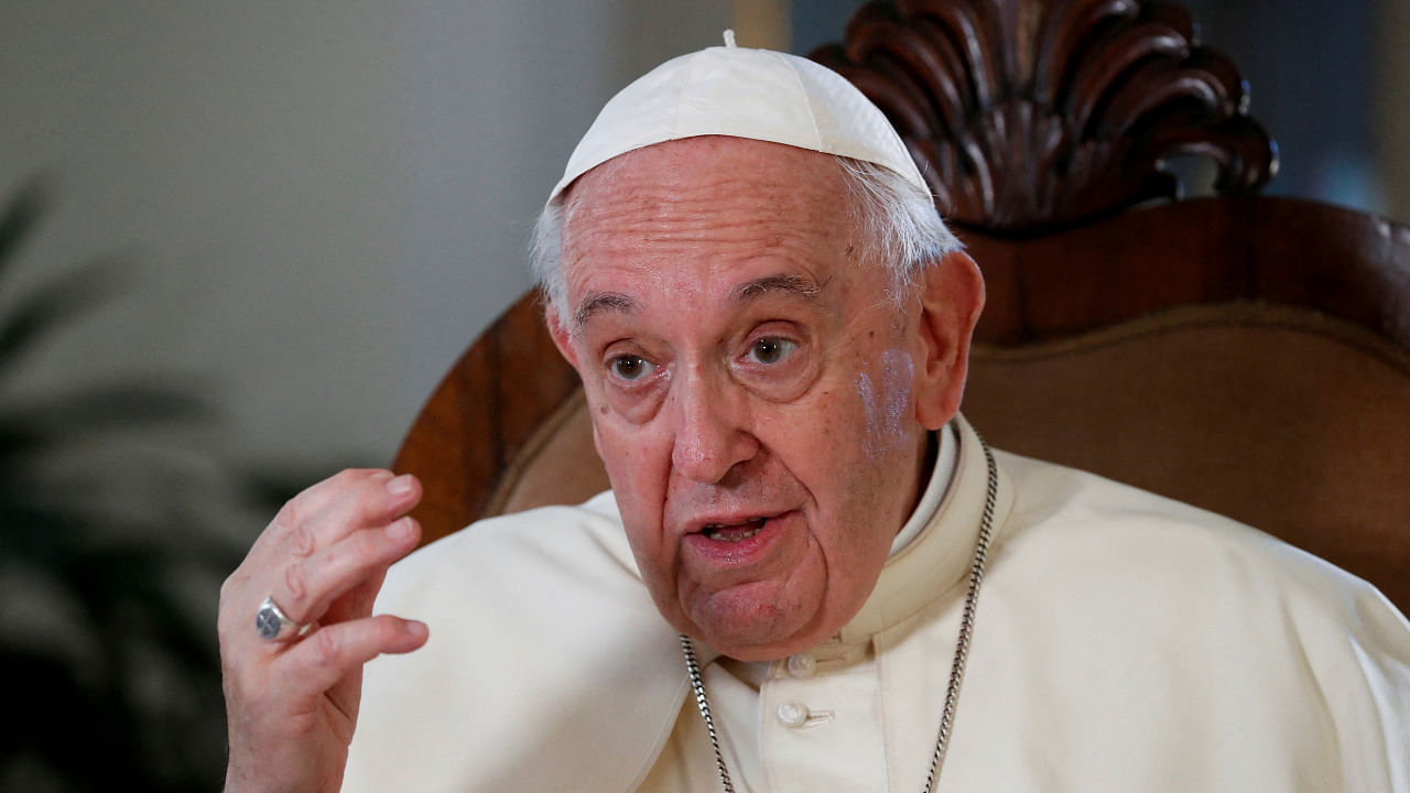 Pope Francis speaks during an exclusive interview with Reuters, at the Vatican, July 2, 2022. Credit: Reuters File Photo