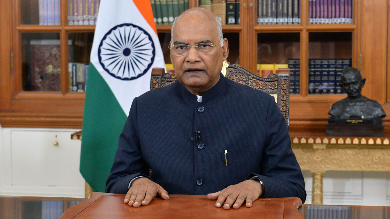 President Ram Nath Kovind addresses the nation on the eve of demitting office, in New Delhi, Sunday, July 24, 2022. Credit: PTI Photo