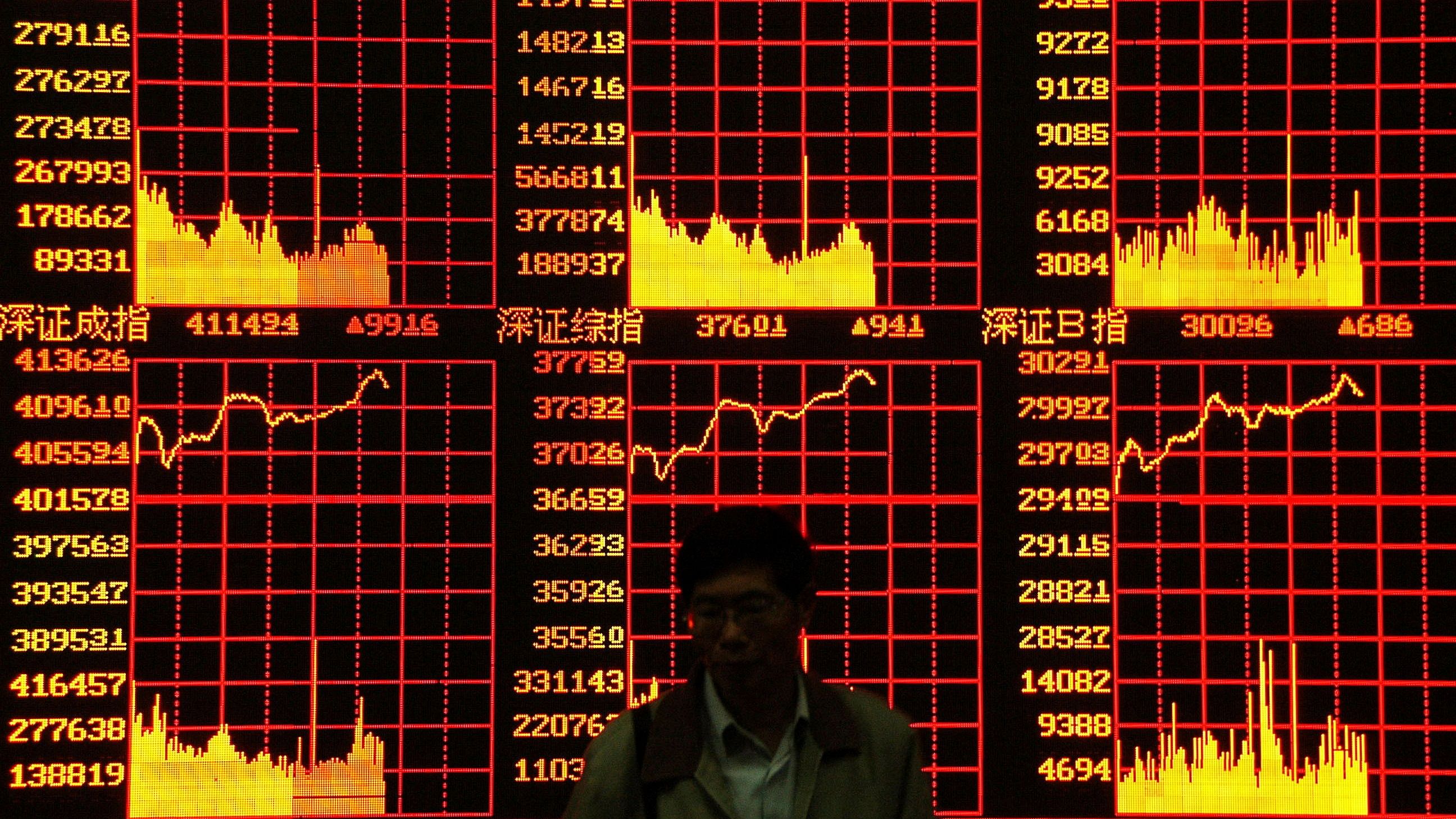  A shareholder passes in front of a stock electronic board at a securities exchange in Shanghai. Credit: Reuters File Photo