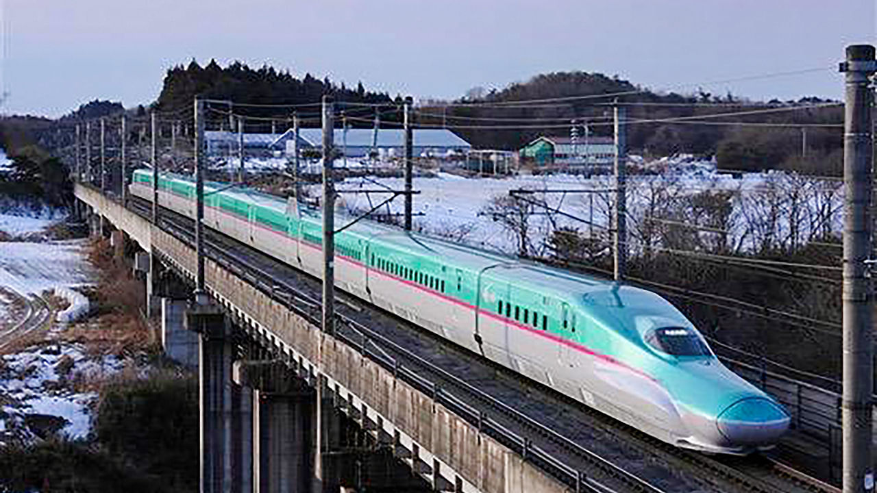 The E5 Series Shinkansen (Japan’s Bullet Train), which will be modified for use as rolling stock of the Mumbai-Ahmedabad High Speed Rail Corridor project. Credit: PTI File Photo
