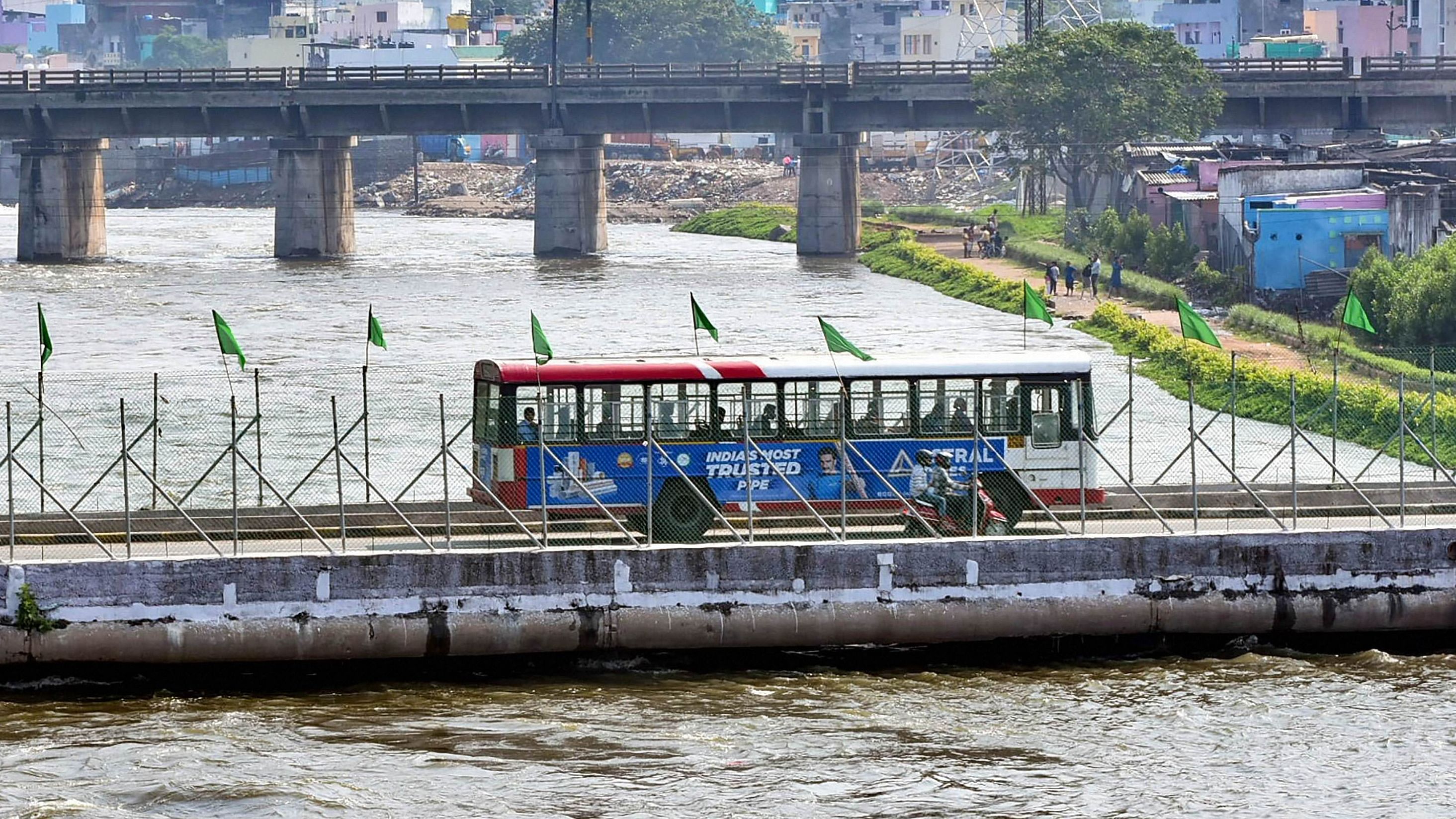 The flow in the Musi river has resulted in huge inflow of water into Himayat Sagar and Osman Sagar . Credit: PTI Photo 