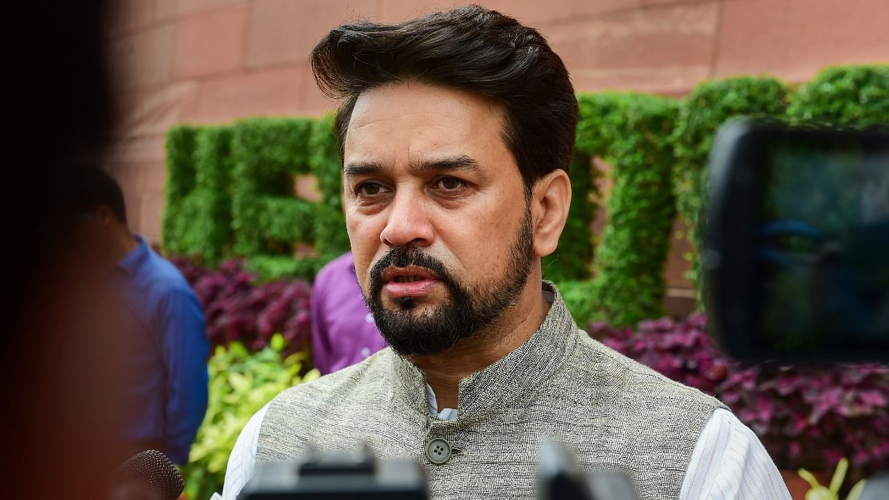 Union Minister for Information and Broadcasting Anurag Thakur at Parliament House. Credit: PTI Photo