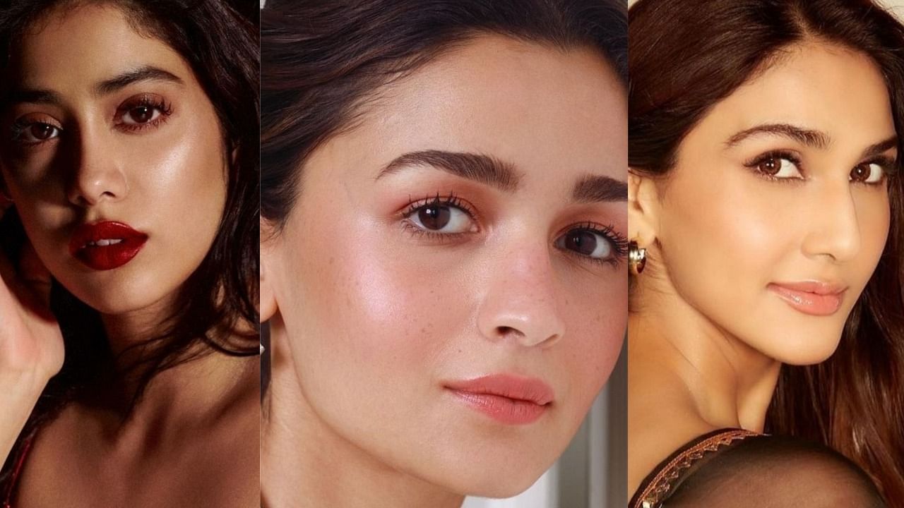 Janhvi Kapoor's overlined lips, Alia Bhatt's rosy blush and Vaani Kapoor's glass skin are the makeup looks to cop this season. Credit: JanhviKapoor/Instagram, AliaBhatt/Instagram, VaaniKapoor/Instagram   