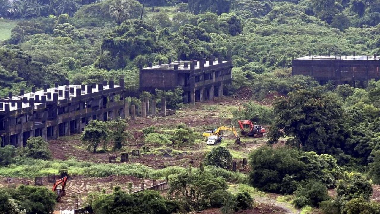 Metro 3 car shed construction underway in Aarey forest in Mumbai, Wednesday, July 27, 2022. Credit: PTI Photo