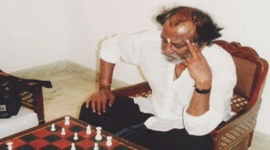 Rajinikanth also posted an undated photograph of him playing chess and appearing in a pensive mood. Credit: Rajinikanth Twitter 