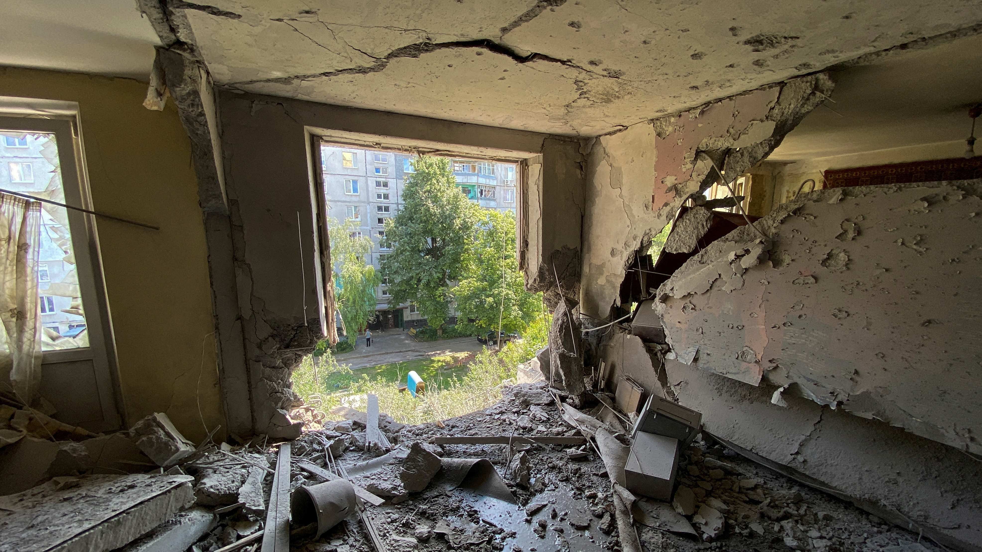 A view shows an apartment inside a residential building damaged by a Russian military strike. Credit: Reuters Photo